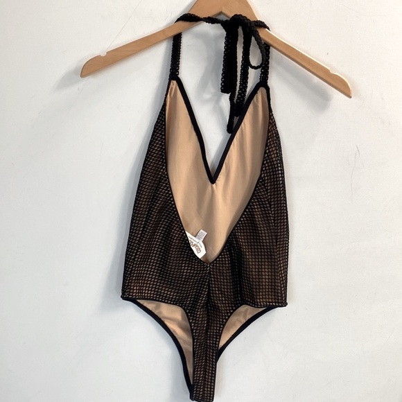 COSMOPOLITAN x Dress the Population Brigette Plunging Halter Bodysuit, Sz S, NWT - Picture 10 of 11
